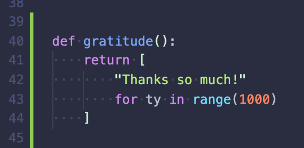 image of code with an embedded "thanks so much!"